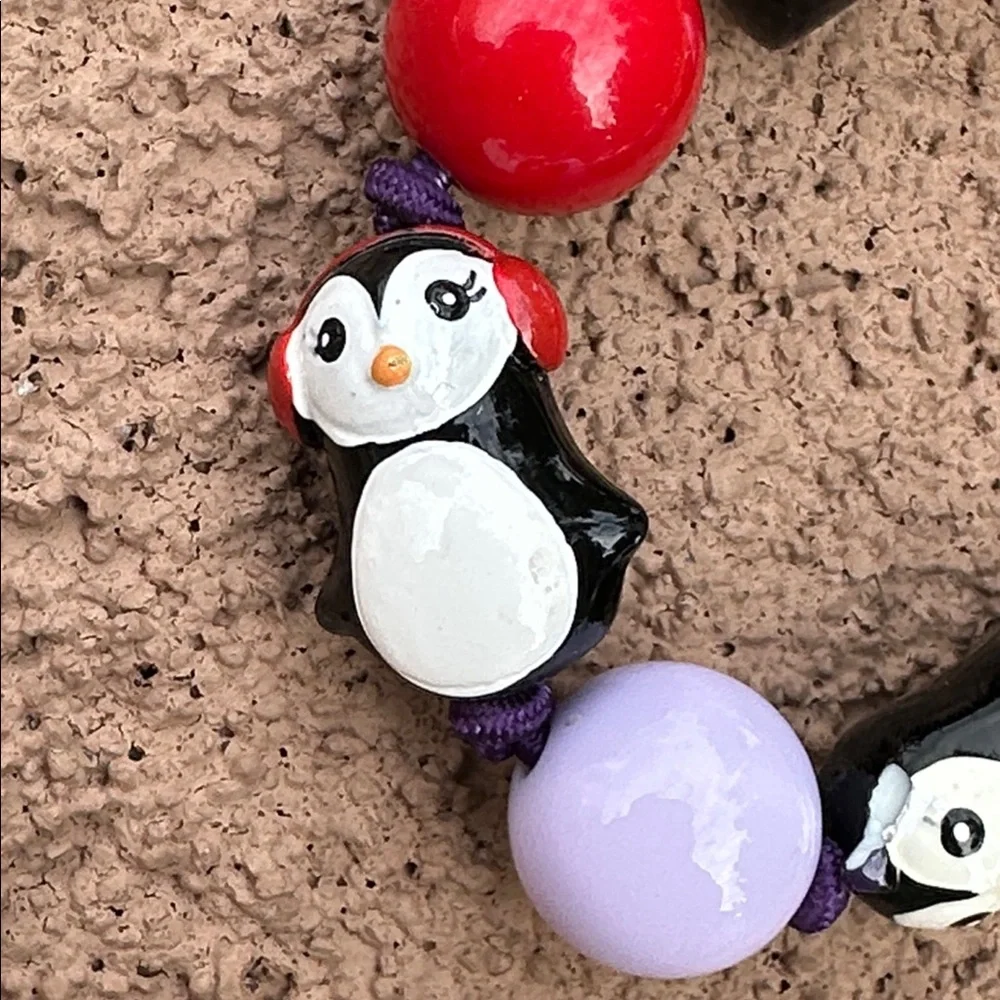 Gymboree Penguin Charm Kids Stretch Bracelet - Black, Red, Purple
